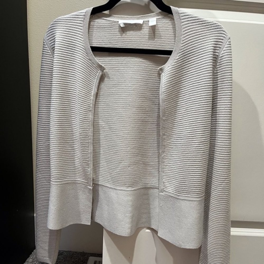 Hugo Boss Light Gray Textured Open-Front Cardigan